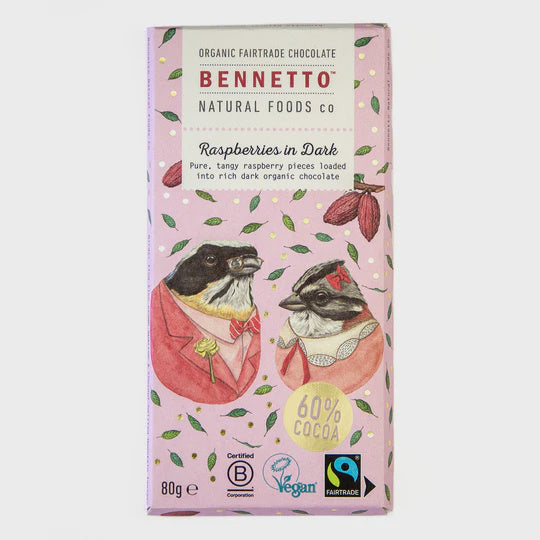 Raspberries in Dark 80g - snack from Bennetto - Gets yours for $7! Shop now at The Riverside Pantry