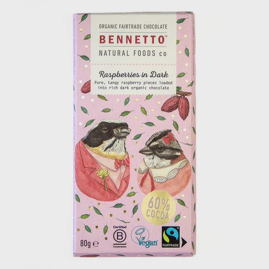 Raspberries in Dark 80g - snack from Bennetto - Gets yours for $7! Shop now at The Riverside Pantry