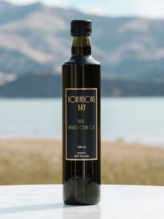 Basil Infused Olive Oil 500ml bottle - oil from Robinsons Bay - Gets yours for $41! Shop now at The Riverside Pantry