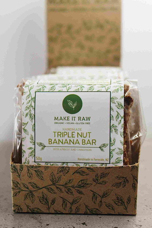 Triple Nut Banana Bar 50gm - snack from Make It Raw - Gets yours for $5.50! Shop now at The Riverside Pantry
